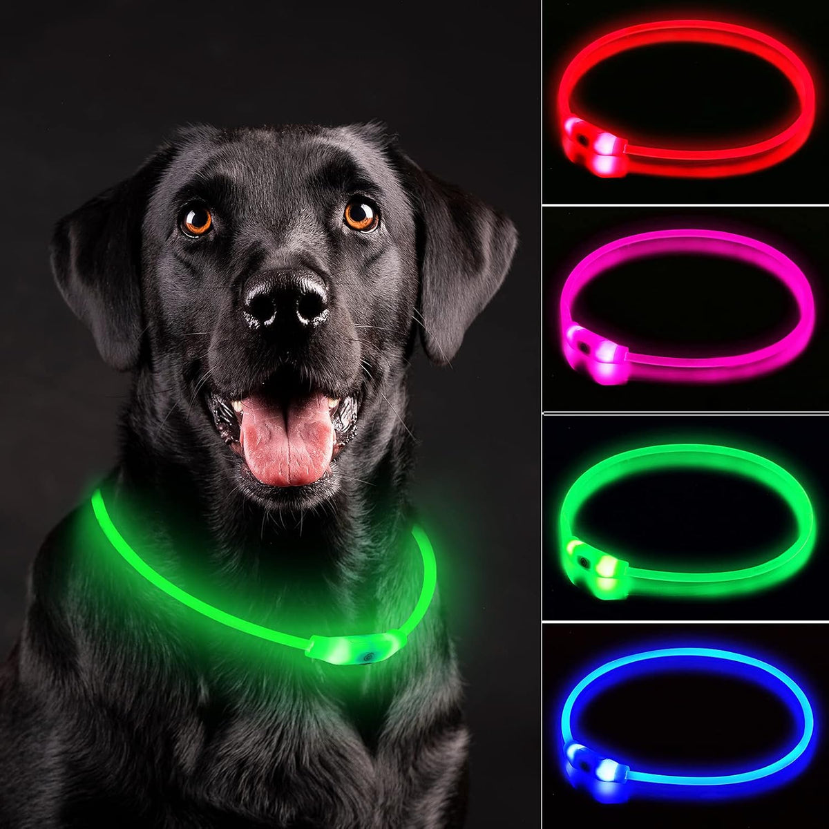 LED Dog Collar, Cut-to-Fit Light Up Dog Collar for Night Walking, IP67 Waterproof USB Rechargeable Glowing Pet Collar, High Visibility Super Bright Safety Lights for S/M/L Dogs(Blue)