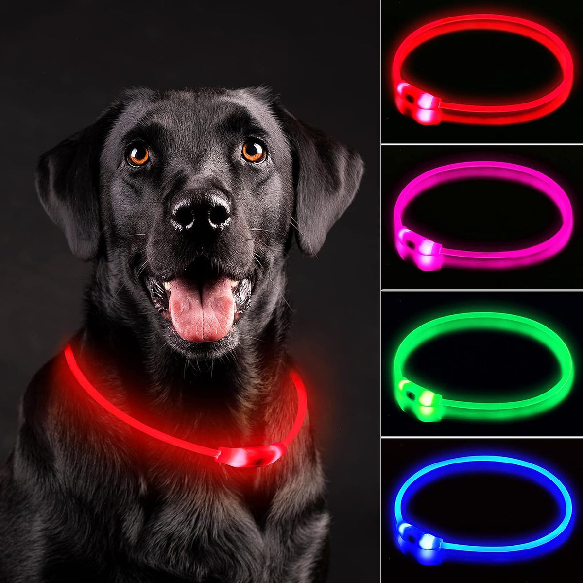 LED Dog Collar, Cut-to-Fit Light Up Dog Collar for Night Walking, IP67 Waterproof USB Rechargeable Glowing Pet Collar, High Visibility Super Bright Safety Lights for S/M/L Dogs(Blue)