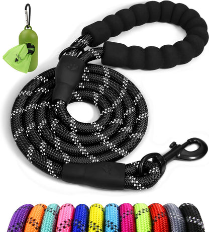 Rope Dog Leash for Medium Large Dogs, 6 FT Padded Handle, Black