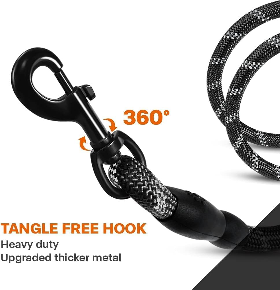 Rope Dog Leash for Medium Large Dogs, 6 FT Padded Handle, Black