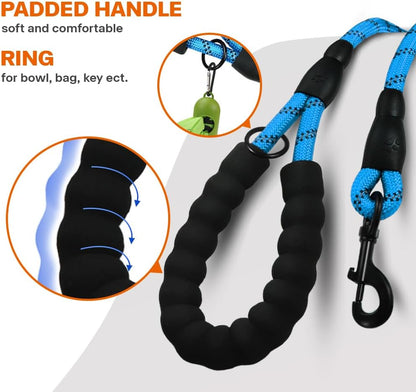 Rope Dog Leash for Medium Large Dogs, 6 FT Padded Handle, Black