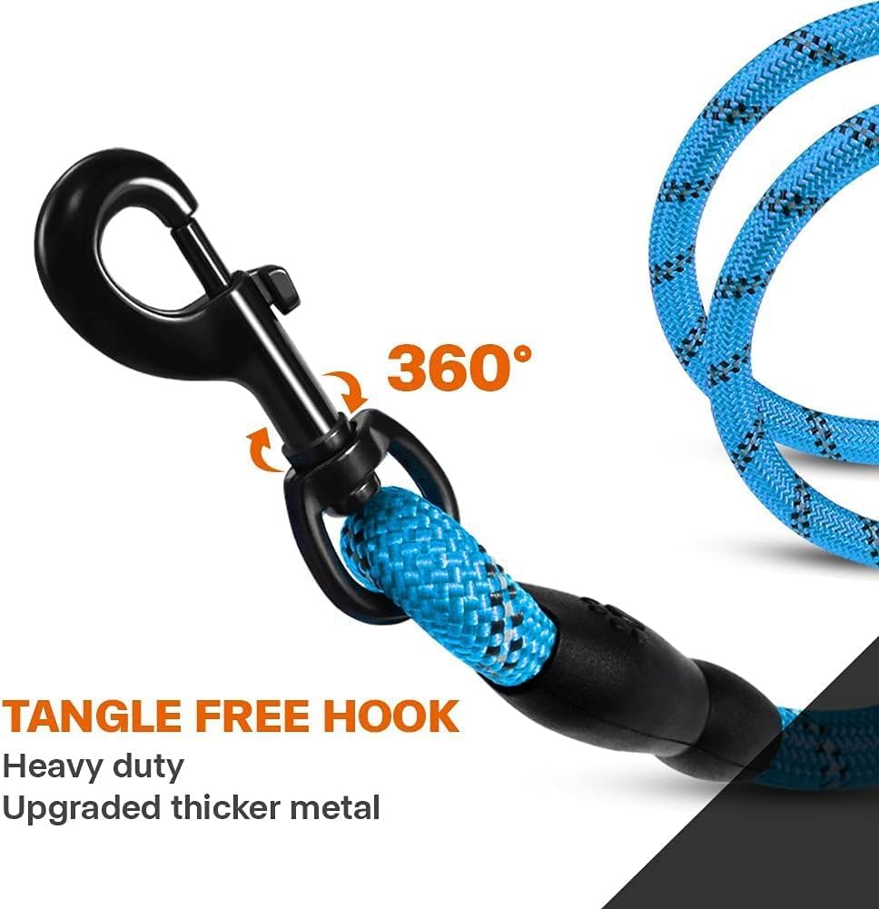 Rope Dog Leash for Medium Large Dogs, 6 FT Padded Handle, Black