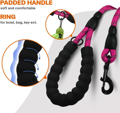 Rope Dog Leash for Medium Large Dogs, 6 FT Padded Handle, Black