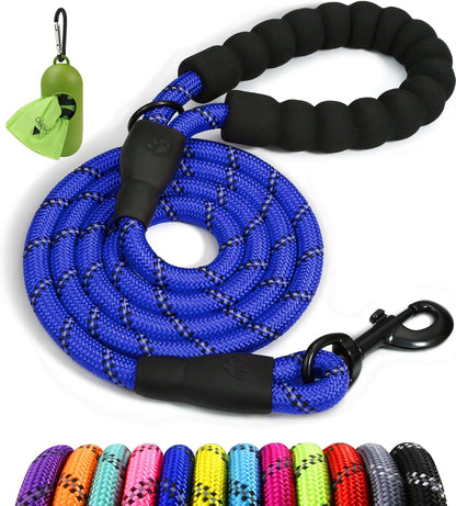 Rope Dog Leash for Medium Large Dogs, 6 FT Padded Handle, Black