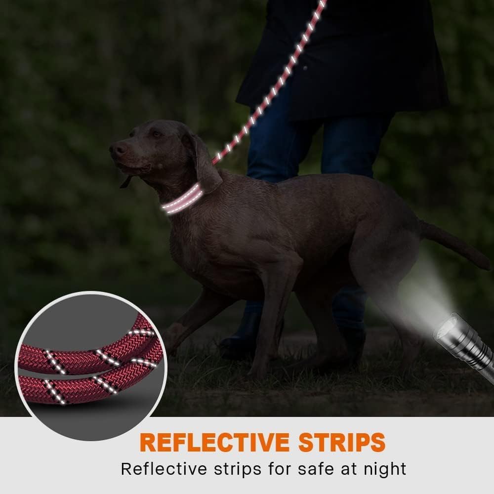 Rope Dog Leash for Medium Large Dogs, 6 FT Padded Handle, Black