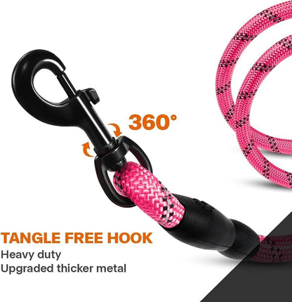 Rope Dog Leash for Medium Large Dogs, 6 FT Padded Handle, Black