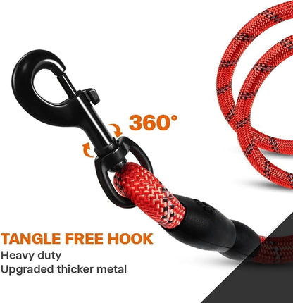 Rope Dog Leash for Medium Large Dogs, 6 FT Padded Handle, Black