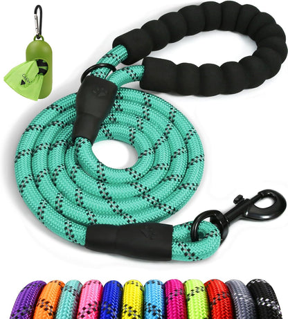 Rope Dog Leash for Medium Large Dogs, 6 FT Padded Handle, Black