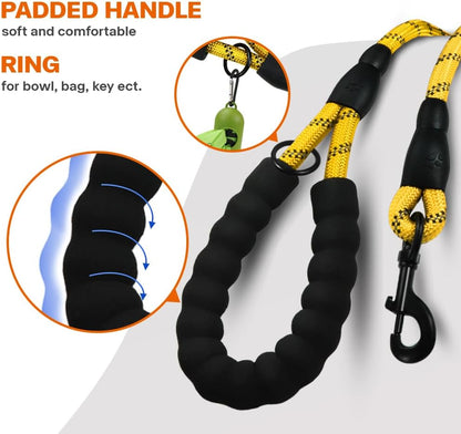 Rope Dog Leash for Medium Large Dogs, 6 FT Padded Handle, Black