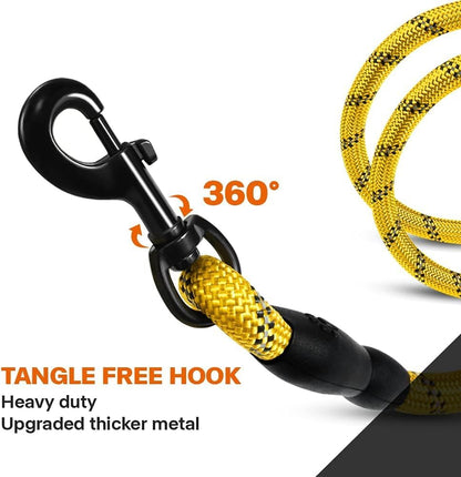 Rope Dog Leash for Medium Large Dogs, 6 FT Padded Handle, Black