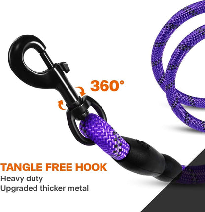 Rope Dog Leash for Medium Large Dogs, 6 FT Padded Handle, Black