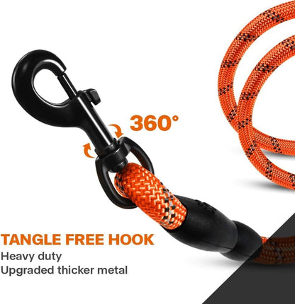 Rope Dog Leash for Medium Large Dogs, 6 FT Padded Handle, Black
