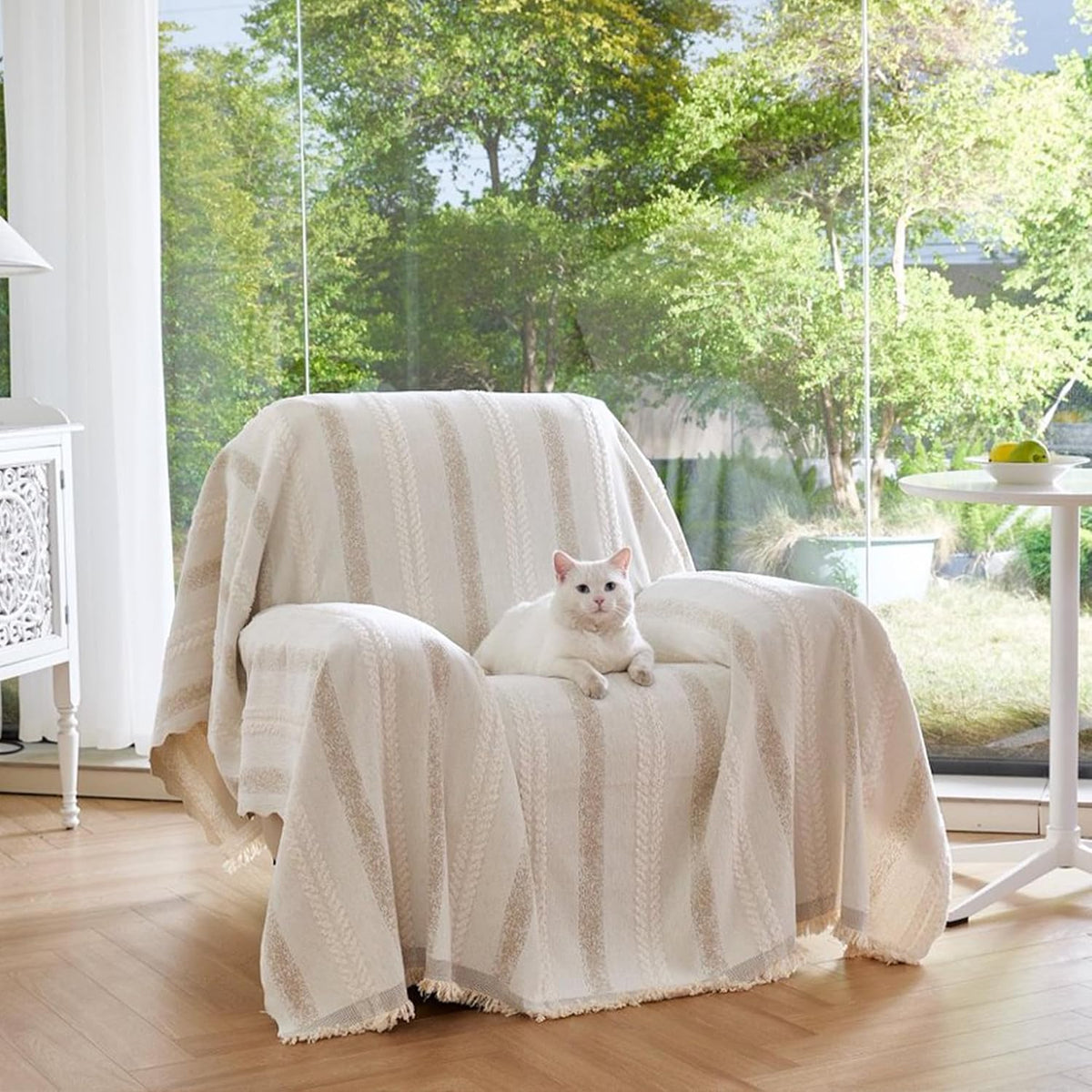 Couch Cover for Dogs Washable Sofa Cover, Sectional Couch Covers, Sofa Covers for 2 Cushion Couch, Non Slip Stripe Sofa Slipcovers Furniture Protector (Beige, 71x102)