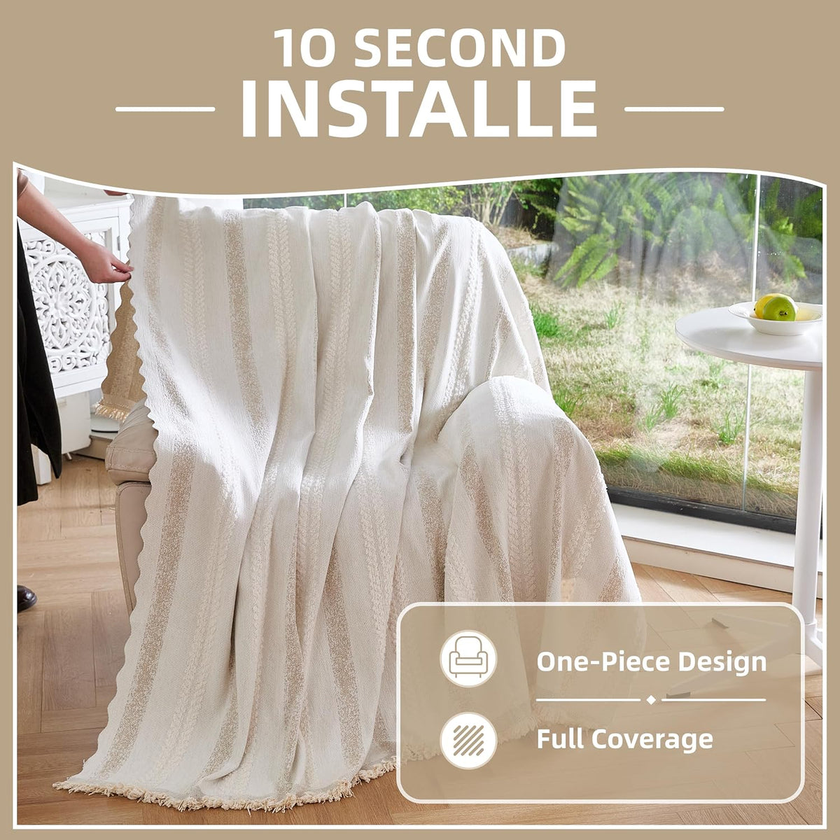 Couch Cover for Dogs Washable Sofa Cover, Sectional Couch Covers, Sofa Covers for 2 Cushion Couch, Non Slip Stripe Sofa Slipcovers Furniture Protector (Beige, 71x102)