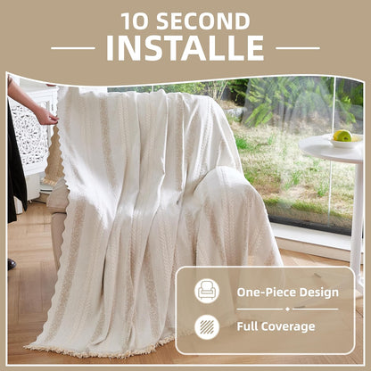 Couch Cover for Dogs Washable Sofa Cover, Sectional Couch Covers, Sofa Covers for 2 Cushion Couch, Non Slip Stripe Sofa Slipcovers Furniture Protector (Beige, 71x102)