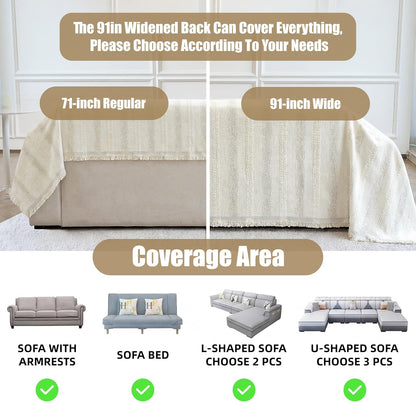 Couch Cover for Dogs Washable Sofa Cover, Sectional Couch Covers, Sofa Covers for 2 Cushion Couch, Non Slip Stripe Sofa Slipcovers Furniture Protector (Beige, 71x102)