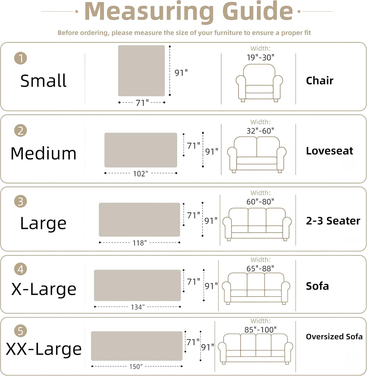 Couch Cover for Dogs Washable Sofa Cover, Sectional Couch Covers, Sofa Covers for 2 Cushion Couch, Non Slip Stripe Sofa Slipcovers Furniture Protector (Beige, 71x102)