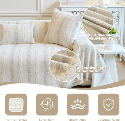Couch Cover for Dogs Washable Sofa Cover, Sectional Couch Covers, Sofa Covers for 2 Cushion Couch, Non Slip Stripe Sofa Slipcovers Furniture Protector (Beige, 71x102)