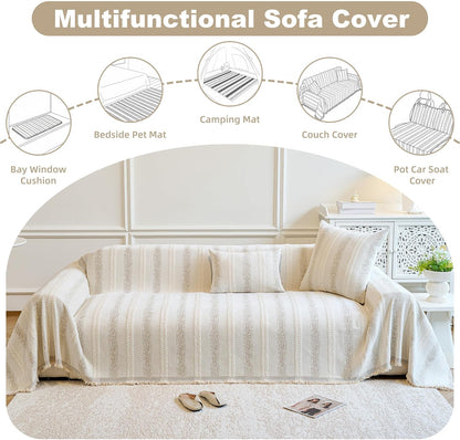 Couch Cover for Dogs Washable Sofa Cover, Sectional Couch Covers, Sofa Covers for 2 Cushion Couch, Non Slip Stripe Sofa Slipcovers Furniture Protector (Beige, 71x102)