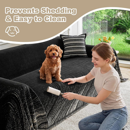 Couch Cover for Dogs Washable Sofa Cover, Sectional Couch Covers, Sofa Covers for 2 Cushion Couch, Non Slip Stripe Sofa Slipcovers Furniture Protector (Beige, 71x102)