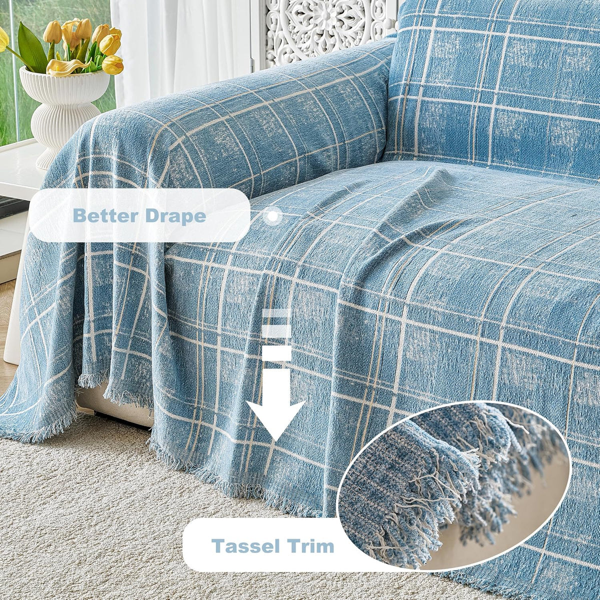Couch Cover for Dogs Washable Sofa Cover, Sectional Couch Covers, Sofa Covers for 2 Cushion Couch, Non Slip Stripe Sofa Slipcovers Furniture Protector (Beige, 71x102)