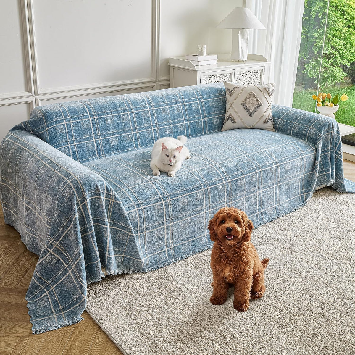 Couch Cover for Dogs Washable Sofa Cover, Sectional Couch Covers, Sofa Covers for 2 Cushion Couch, Non Slip Stripe Sofa Slipcovers Furniture Protector (Beige, 71x102)