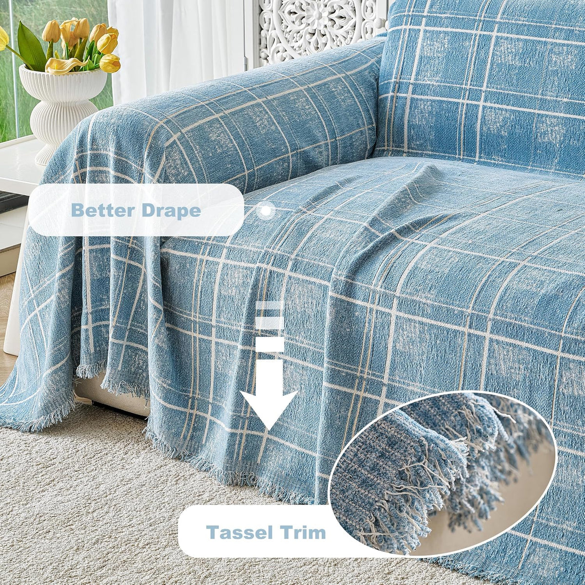 Couch Cover for Dogs Washable Sofa Cover, Sectional Couch Covers, Sofa Covers for 2 Cushion Couch, Non Slip Stripe Sofa Slipcovers Furniture Protector (Beige, 71x102)