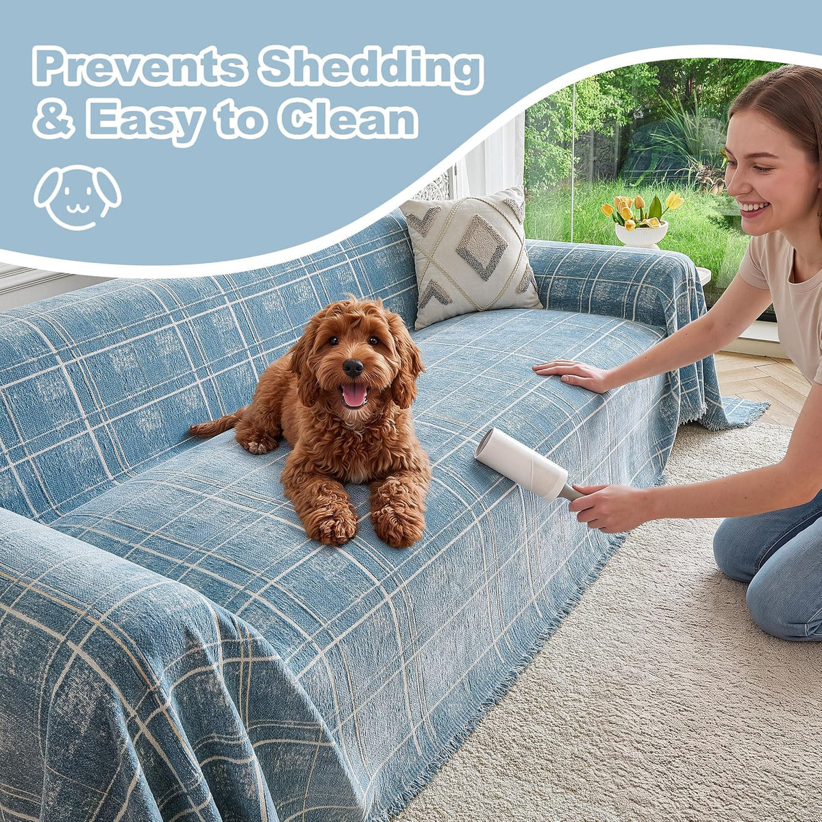 Couch Cover for Dogs Washable Sofa Cover, Sectional Couch Covers, Sofa Covers for 2 Cushion Couch, Non Slip Stripe Sofa Slipcovers Furniture Protector (Beige, 71x102)