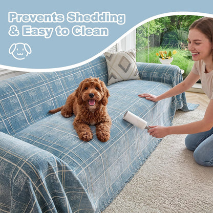 Couch Cover for Dogs Washable Sofa Cover, Sectional Couch Covers, Sofa Covers for 2 Cushion Couch, Non Slip Stripe Sofa Slipcovers Furniture Protector (Beige, 71x102)