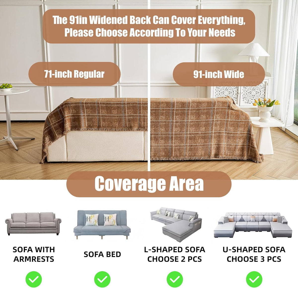 Couch Cover for Dogs Washable Sofa Cover, Sectional Couch Covers, Sofa Covers for 2 Cushion Couch, Non Slip Stripe Sofa Slipcovers Furniture Protector (Beige, 71x102)