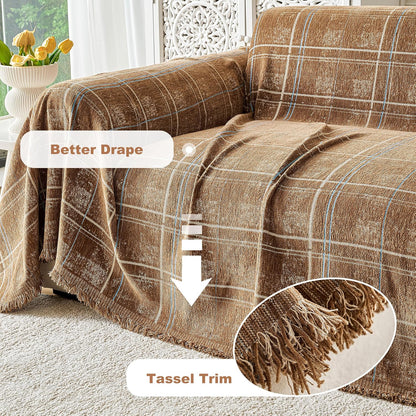 Couch Cover for Dogs Washable Sofa Cover, Sectional Couch Covers, Sofa Covers for 2 Cushion Couch, Non Slip Stripe Sofa Slipcovers Furniture Protector (Beige, 71x102)