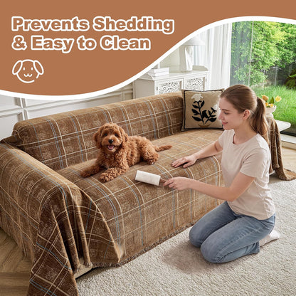 Couch Cover for Dogs Washable Sofa Cover, Sectional Couch Covers, Sofa Covers for 2 Cushion Couch, Non Slip Stripe Sofa Slipcovers Furniture Protector (Beige, 71x102)
