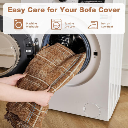 Couch Cover for Dogs Washable Sofa Cover, Sectional Couch Covers, Sofa Covers for 2 Cushion Couch, Non Slip Stripe Sofa Slipcovers Furniture Protector (Beige, 71x102)