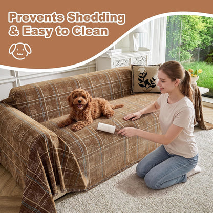 Couch Cover for Dogs Washable Sofa Cover, Sectional Couch Covers, Sofa Covers for 2 Cushion Couch, Non Slip Stripe Sofa Slipcovers Furniture Protector (Beige, 71x102)
