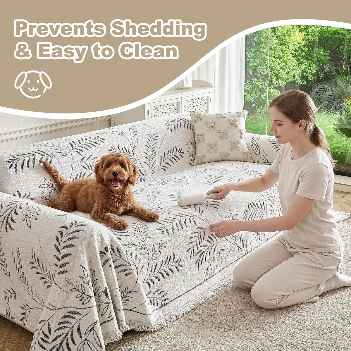 Couch Cover for Dogs Washable Sofa Cover, Sectional Couch Covers, Sofa Covers for 2 Cushion Couch, Non Slip Stripe Sofa Slipcovers Furniture Protector (Beige, 71x102)