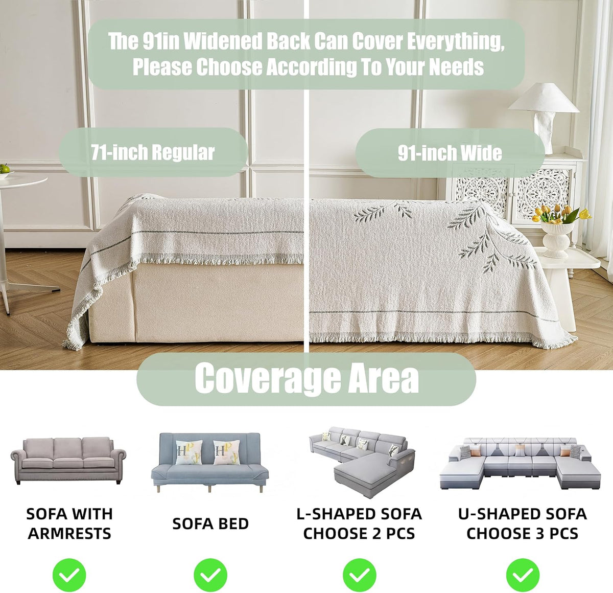 Couch Cover for Dogs Washable Sofa Cover, Sectional Couch Covers, Sofa Covers for 2 Cushion Couch, Non Slip Stripe Sofa Slipcovers Furniture Protector (Beige, 71x102)