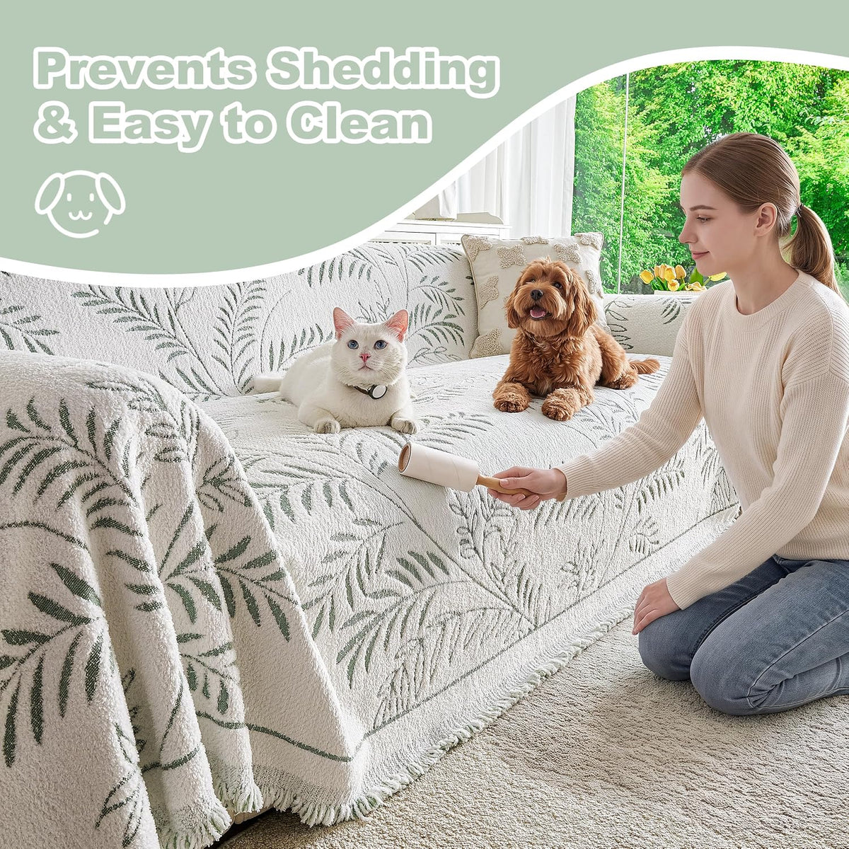 Couch Cover for Dogs Washable Sofa Cover, Sectional Couch Covers, Sofa Covers for 2 Cushion Couch, Non Slip Stripe Sofa Slipcovers Furniture Protector (Beige, 71x102)