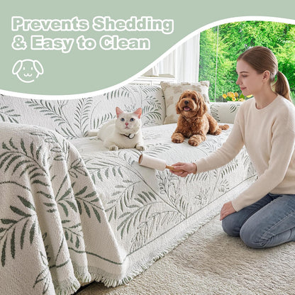 Couch Cover for Dogs Washable Sofa Cover, Sectional Couch Covers, Sofa Covers for 2 Cushion Couch, Non Slip Stripe Sofa Slipcovers Furniture Protector (Beige, 71x102)