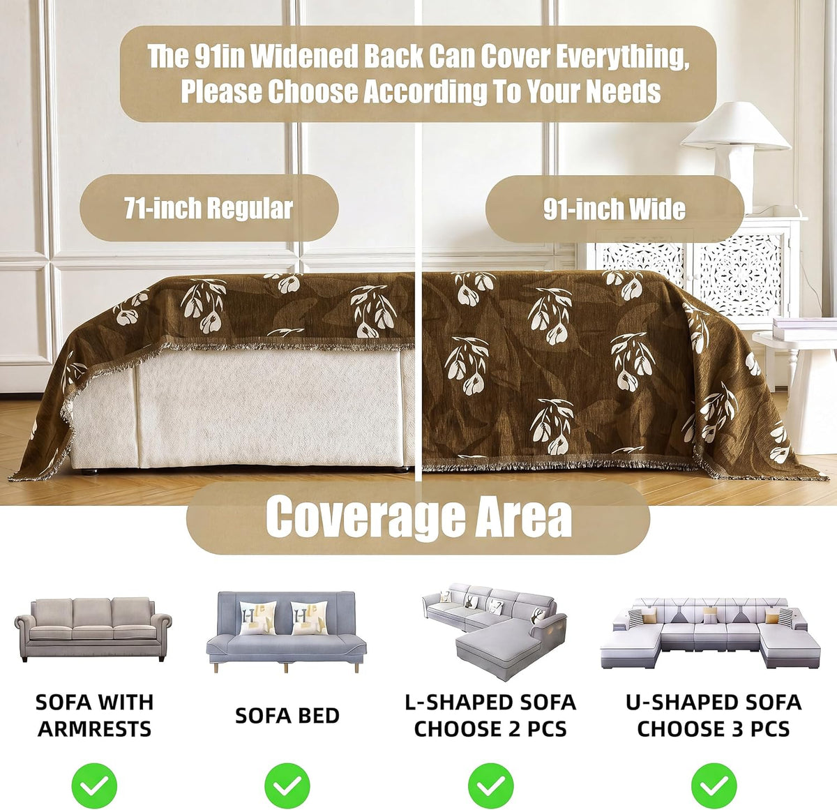 Couch Cover for Dogs Washable Sofa Cover, Sectional Couch Covers, Sofa Covers for 2 Cushion Couch, Non Slip Stripe Sofa Slipcovers Furniture Protector (Beige, 71x102)