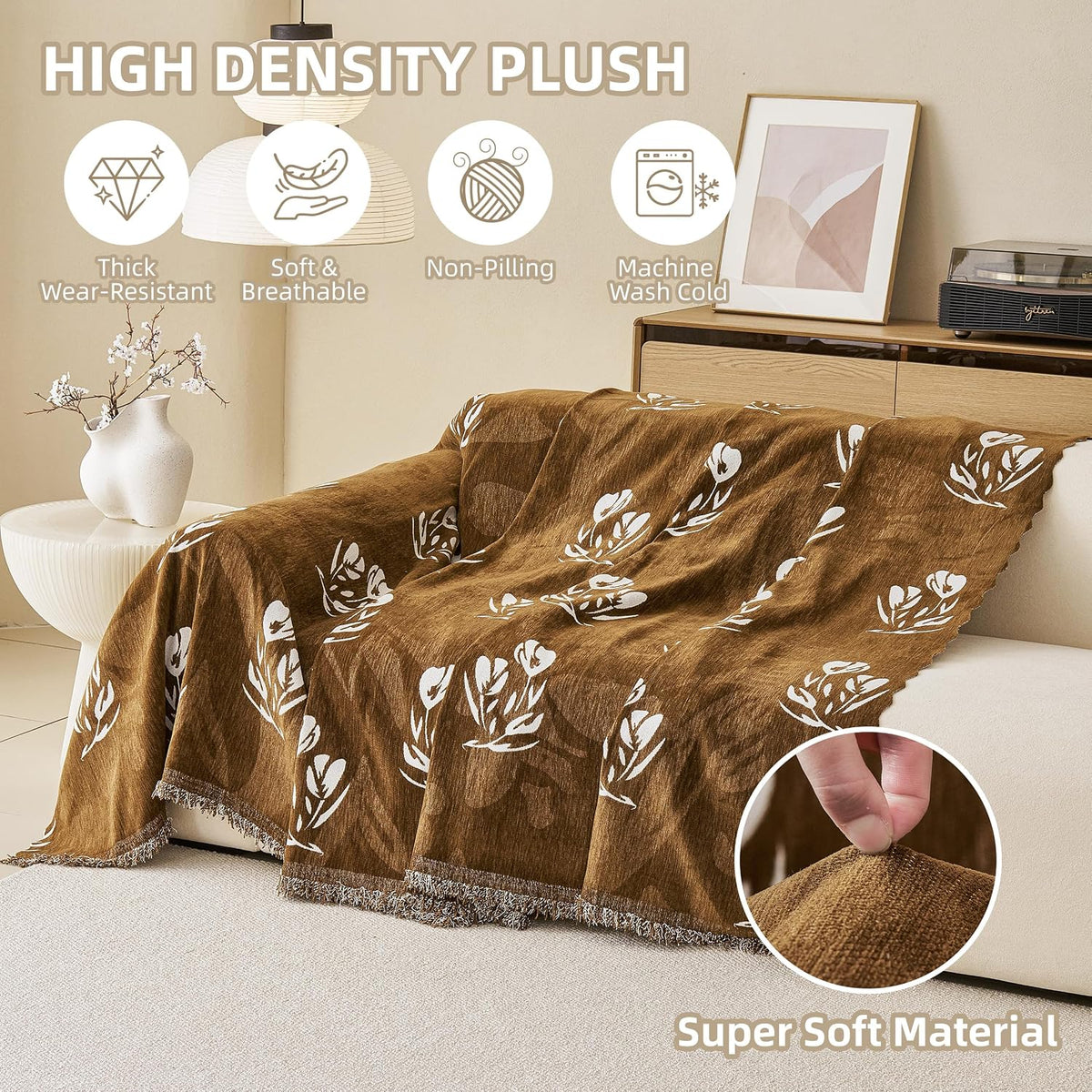 Couch Cover for Dogs Washable Sofa Cover, Sectional Couch Covers, Sofa Covers for 2 Cushion Couch, Non Slip Stripe Sofa Slipcovers Furniture Protector (Beige, 71x102)