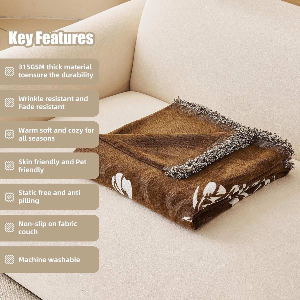Couch Cover for Dogs Washable Sofa Cover, Sectional Couch Covers, Sofa Covers for 2 Cushion Couch, Non Slip Stripe Sofa Slipcovers Furniture Protector (Beige, 71x102)