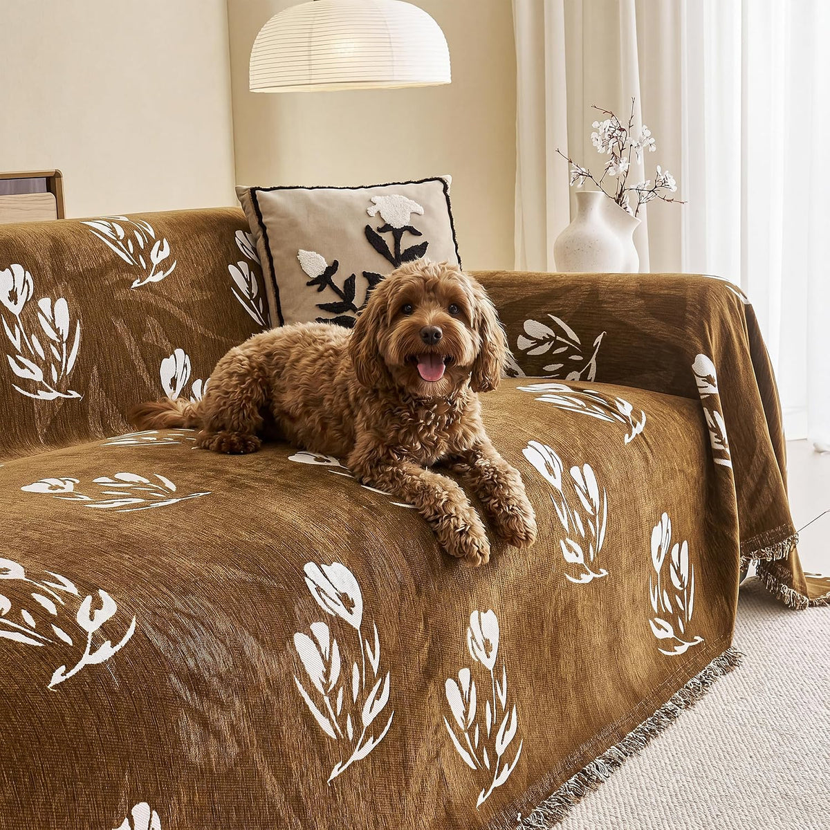 Couch Cover for Dogs Washable Sofa Cover, Sectional Couch Covers, Sofa Covers for 2 Cushion Couch, Non Slip Stripe Sofa Slipcovers Furniture Protector (Beige, 71x102)