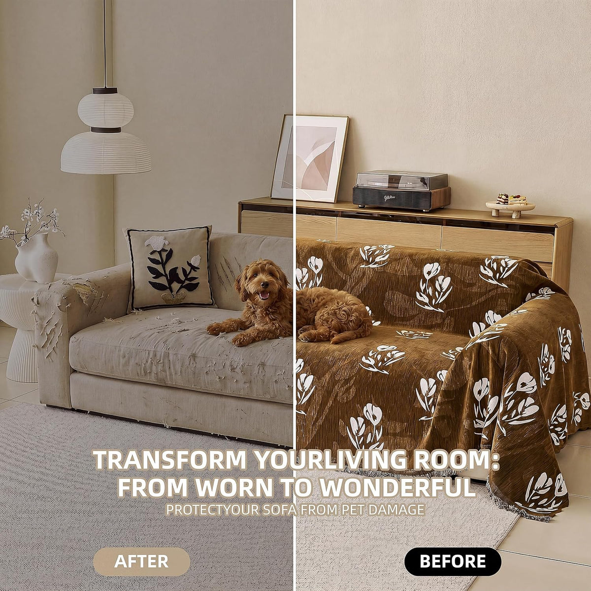 Couch Cover for Dogs Washable Sofa Cover, Sectional Couch Covers, Sofa Covers for 2 Cushion Couch, Non Slip Stripe Sofa Slipcovers Furniture Protector (Beige, 71x102)
