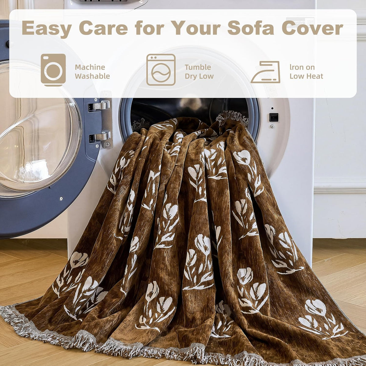 Couch Cover for Dogs Washable Sofa Cover, Sectional Couch Covers, Sofa Covers for 2 Cushion Couch, Non Slip Stripe Sofa Slipcovers Furniture Protector (Beige, 71x102)