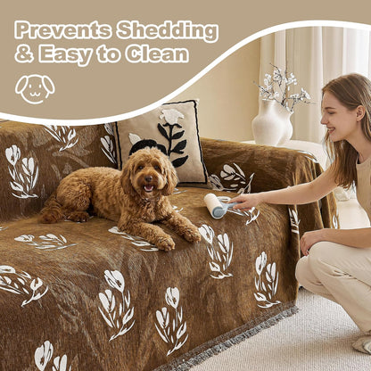 Couch Cover for Dogs Washable Sofa Cover, Sectional Couch Covers, Sofa Covers for 2 Cushion Couch, Non Slip Stripe Sofa Slipcovers Furniture Protector (Beige, 71x102)