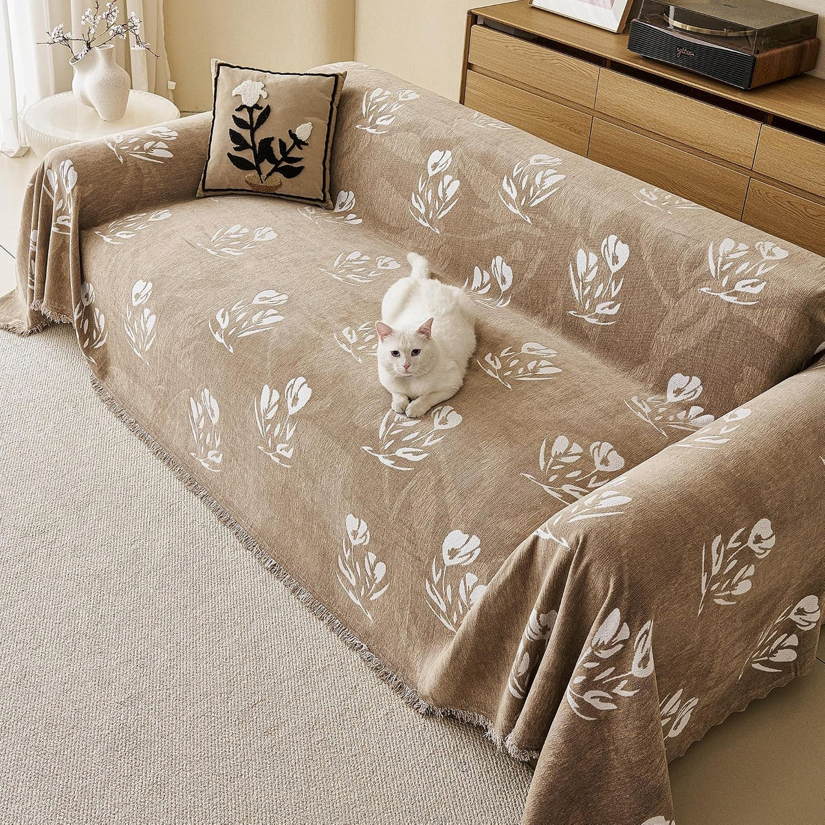 Couch Cover for Dogs Washable Sofa Cover, Sectional Couch Covers, Sofa Covers for 2 Cushion Couch, Non Slip Stripe Sofa Slipcovers Furniture Protector (Beige, 71x102)