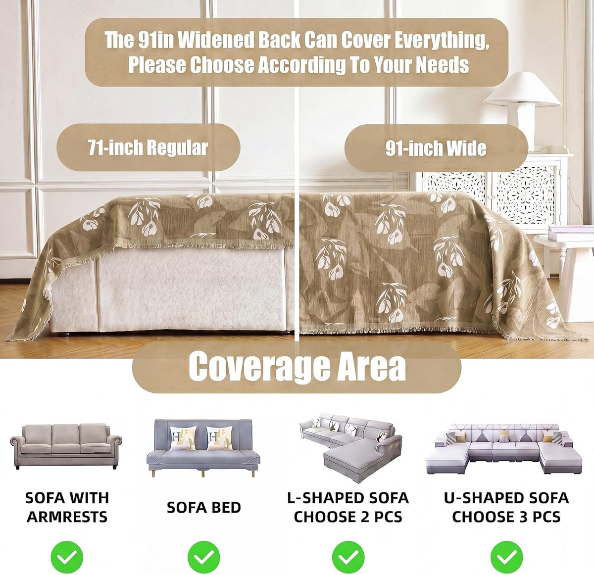 Couch Cover for Dogs Washable Sofa Cover, Sectional Couch Covers, Sofa Covers for 2 Cushion Couch, Non Slip Stripe Sofa Slipcovers Furniture Protector (Beige, 71x102)