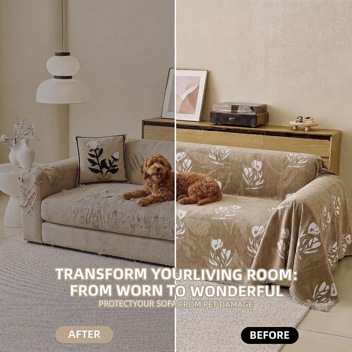 Couch Cover for Dogs Washable Sofa Cover, Sectional Couch Covers, Sofa Covers for 2 Cushion Couch, Non Slip Stripe Sofa Slipcovers Furniture Protector (Beige, 71x102)