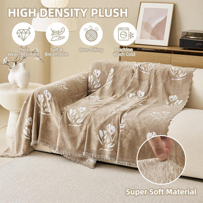 Couch Cover for Dogs Washable Sofa Cover, Sectional Couch Covers, Sofa Covers for 2 Cushion Couch, Non Slip Stripe Sofa Slipcovers Furniture Protector (Beige, 71x102)