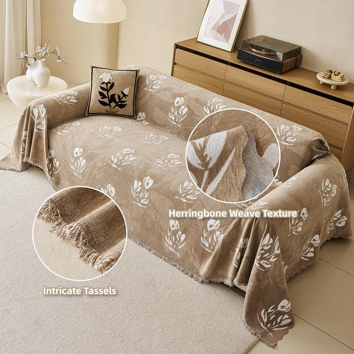 Couch Cover for Dogs Washable Sofa Cover, Sectional Couch Covers, Sofa Covers for 2 Cushion Couch, Non Slip Stripe Sofa Slipcovers Furniture Protector (Beige, 71x102)